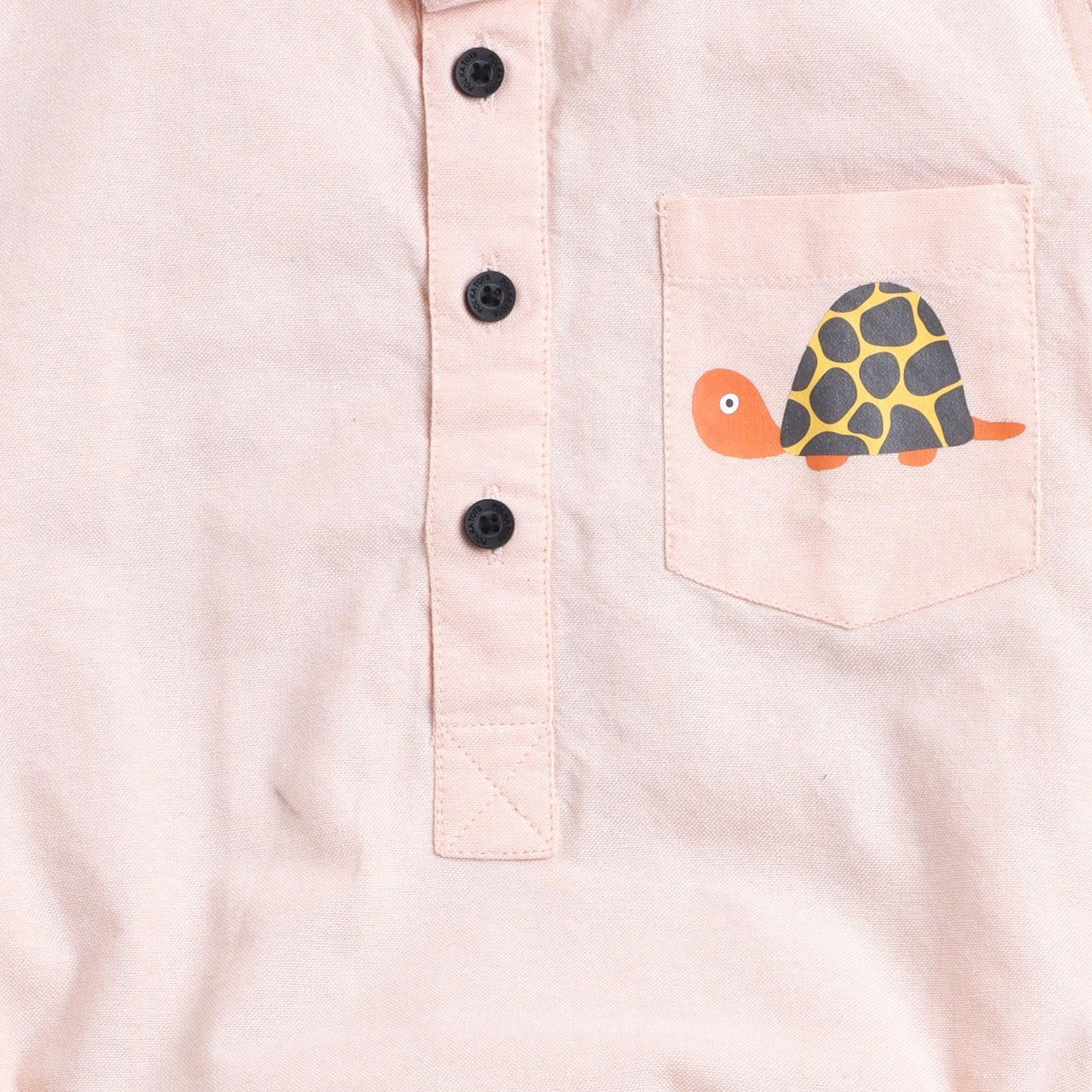 Polka Tots Half sleeve Shirt Romper With Pocket Turtle Sticker - Peach