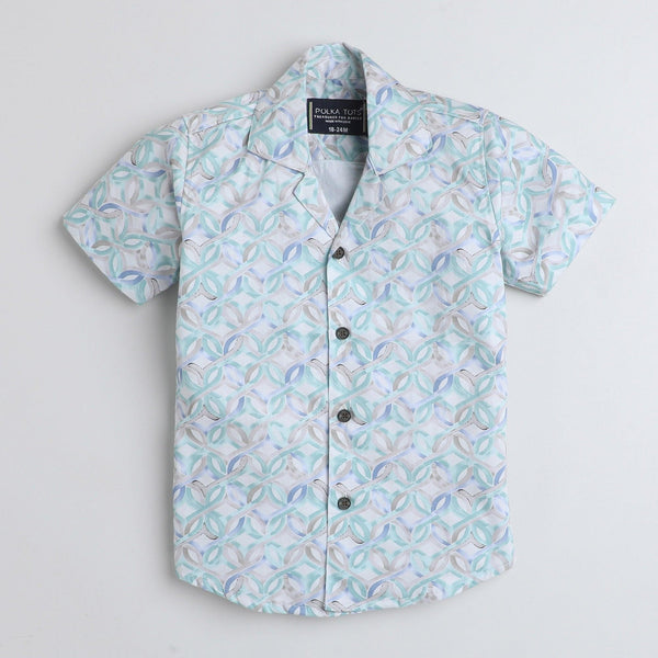 Polka Tots Cotton Half Sleeves Kids Shirt With Shorts, Co-ord Set All Over Print - Sky Blue
