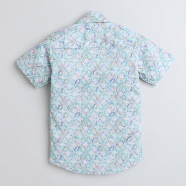 Polka Tots Cotton Half Sleeves Kids Shirt With Shorts, Co-ord Set All Over Print - Sky Blue