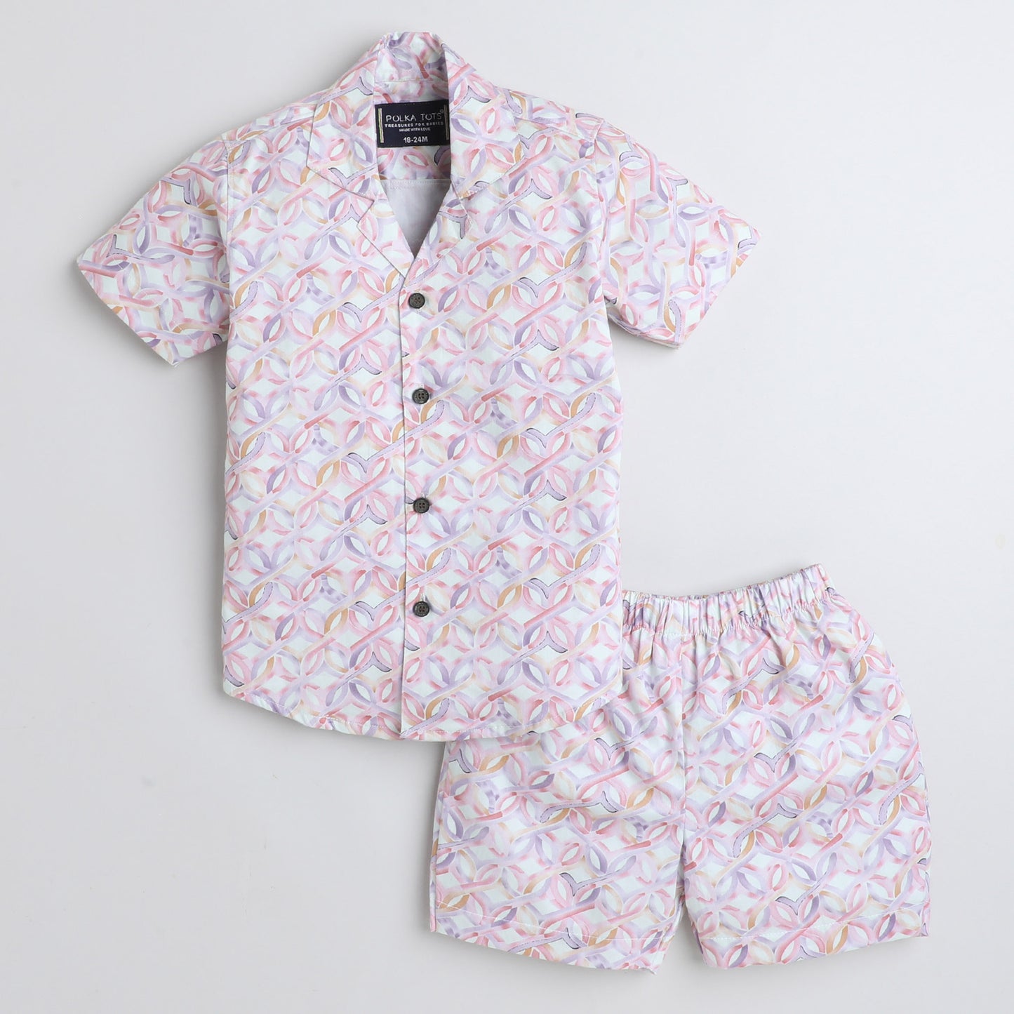 Polka Tots Cotton Half Sleeves Shirt With Shorts, Co-ord Set All Over Print - Light Pink