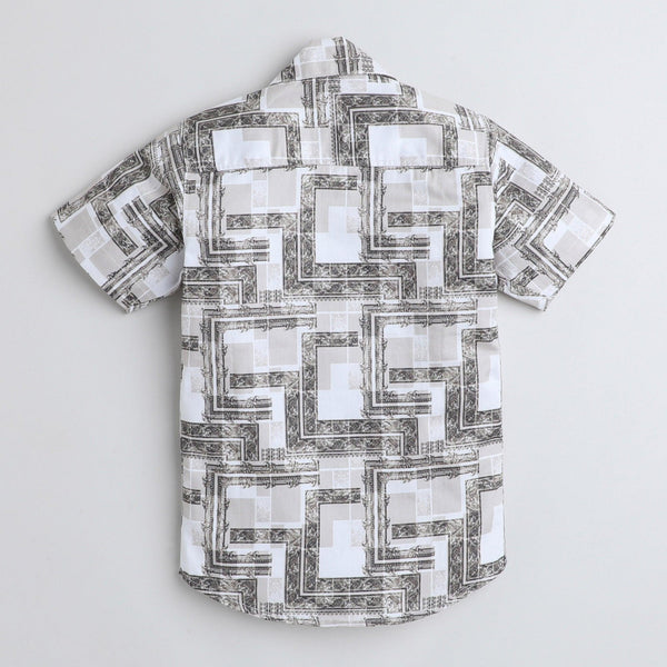 Polka Tots Cotton Half Sleeves Shirt With Shorts, Co-ord Set All Over Print - White & Black