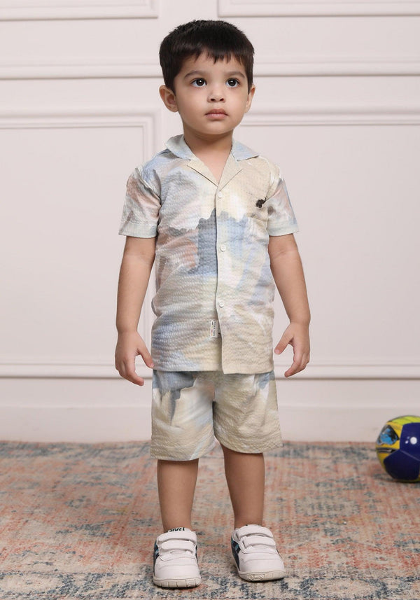 Polka Tots Cotton Half Sleeves Shirt With Shorts/Co-ord - White