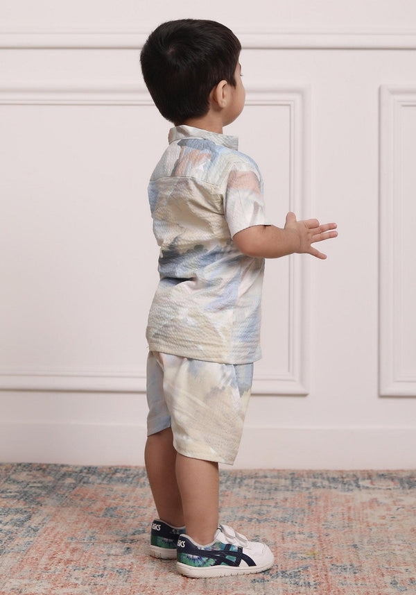 Polka Tots Cotton Half Sleeves Shirt With Shorts/Co-ord - White