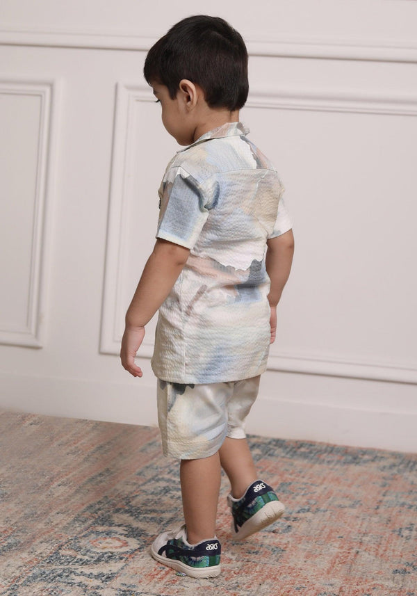 Polka Tots Cotton Half Sleeves Shirt With Shorts/Co-ord - White