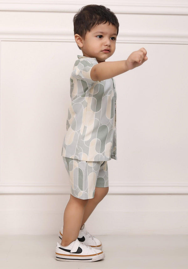 Polka Tots Cotton Half Sleeves Shirt With Shorts/Co-ord - Grey