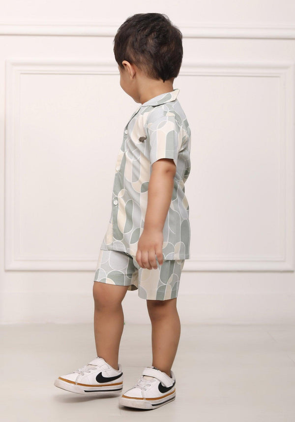 Polka Tots Cotton Half Sleeves Shirt With Shorts/Co-ord - Grey