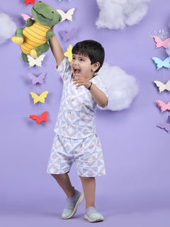 Polka Tots Half Sleeves Geometric print Co-ord Shorts - Purple