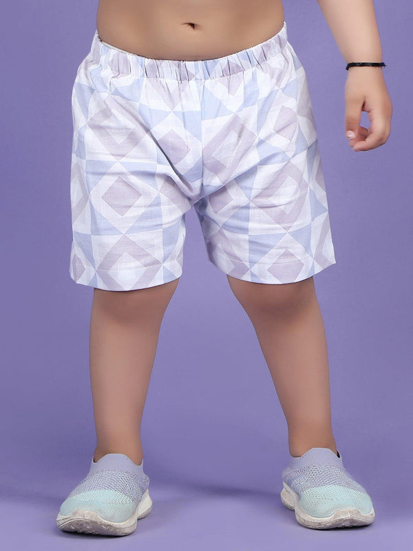 Polka Tots Half Sleeves Geometric print Co-ord Shorts - Purple