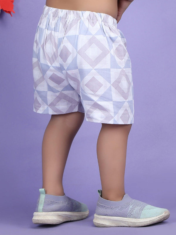 Polka Tots Half Sleeves Geometric print Co-ord Shorts - Purple