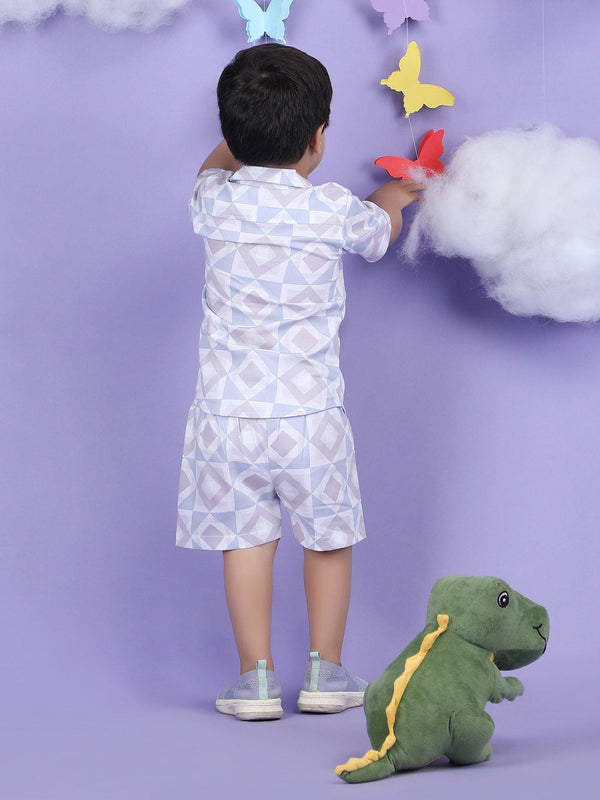 Polka Tots Half Sleeves Geometric print Co-ord Shorts - Purple