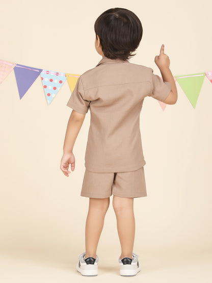 Polka Tots Half Sleeves Solid Co-ords - Beige