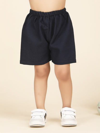 Polka Tots Half Sleeves Solid Co-ords - Navy Blue