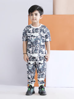 Polka Tots Half Sleeve Graphic Print T-shirt Jogger - Navy Blue