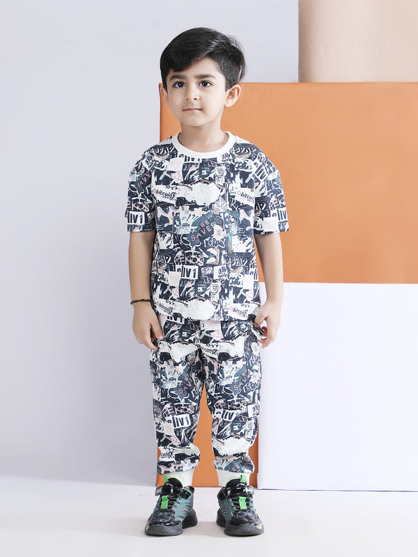 Polka Tots Half Sleeve Graphic Print T-shirt Jogger - Navy Blue