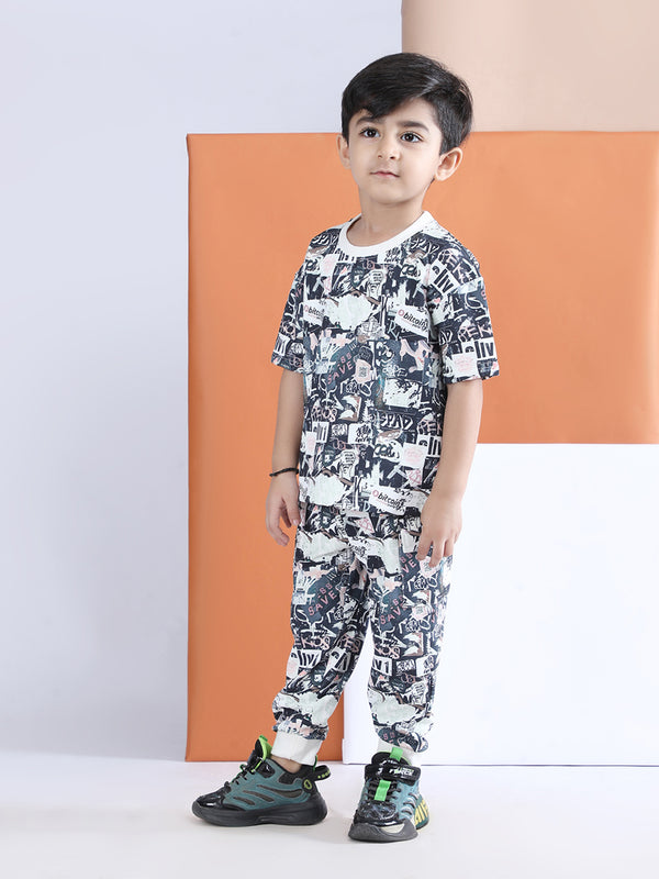 Polka Tots Half Sleeve Graphic Print T-shirt Jogger - Navy Blue