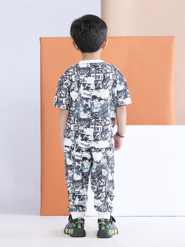 Polka Tots Half Sleeve Graphic Print T-shirt Jogger - Navy Blue