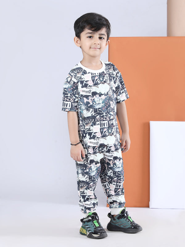 Polka Tots Half Sleeve Graphic Print T-shirt Jogger - Navy Blue