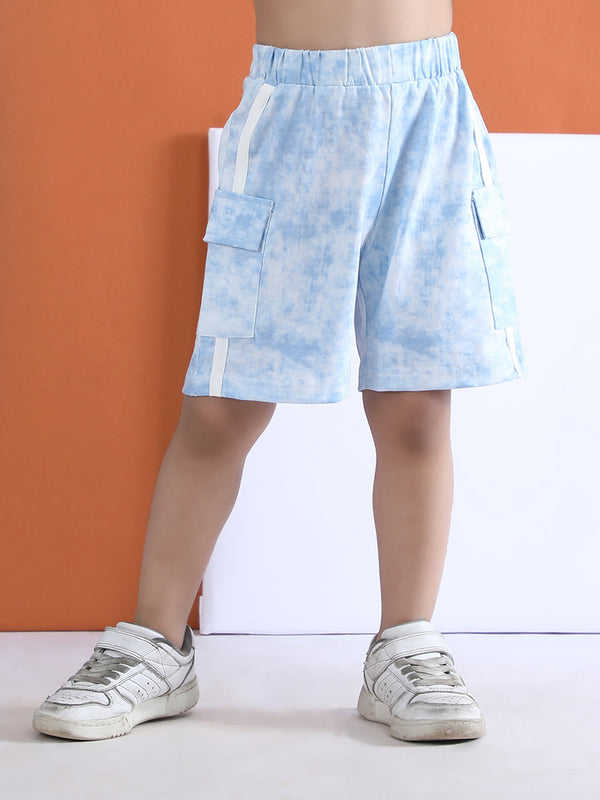 Polka Tots Half Sleeves  Tie-Dye T-Shirt Shorts with Pocket Detail - Blue