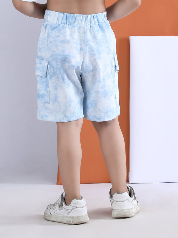 Polka Tots Half Sleeves  Tie-Dye T-Shirt Shorts with Pocket Detail - Blue