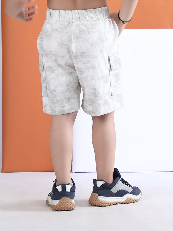Polka Tots Half Sleeves Tie-Dye T-Shirt Shorts with Pocket Detail - Grey