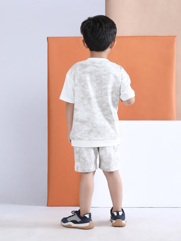 Polka Tots Half Sleeves Tie-Dye T-Shirt Shorts with Pocket Detail - Grey