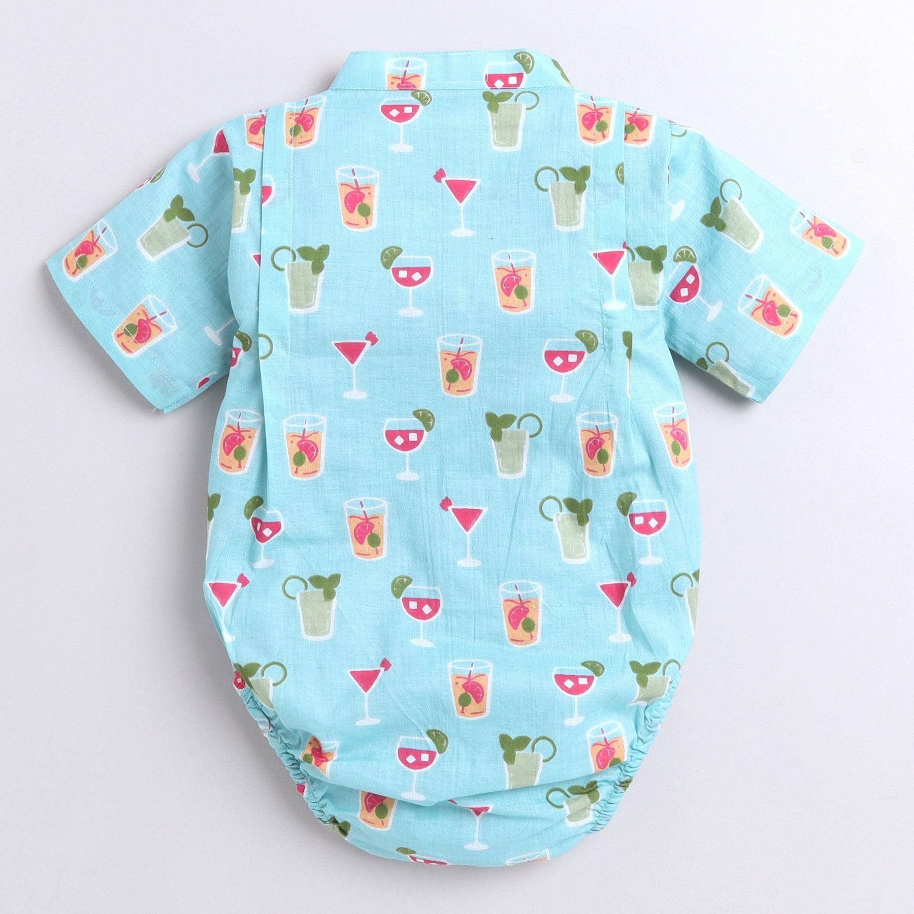 Polka Tots Juice print Kimono Onesie Blue - Main Image
