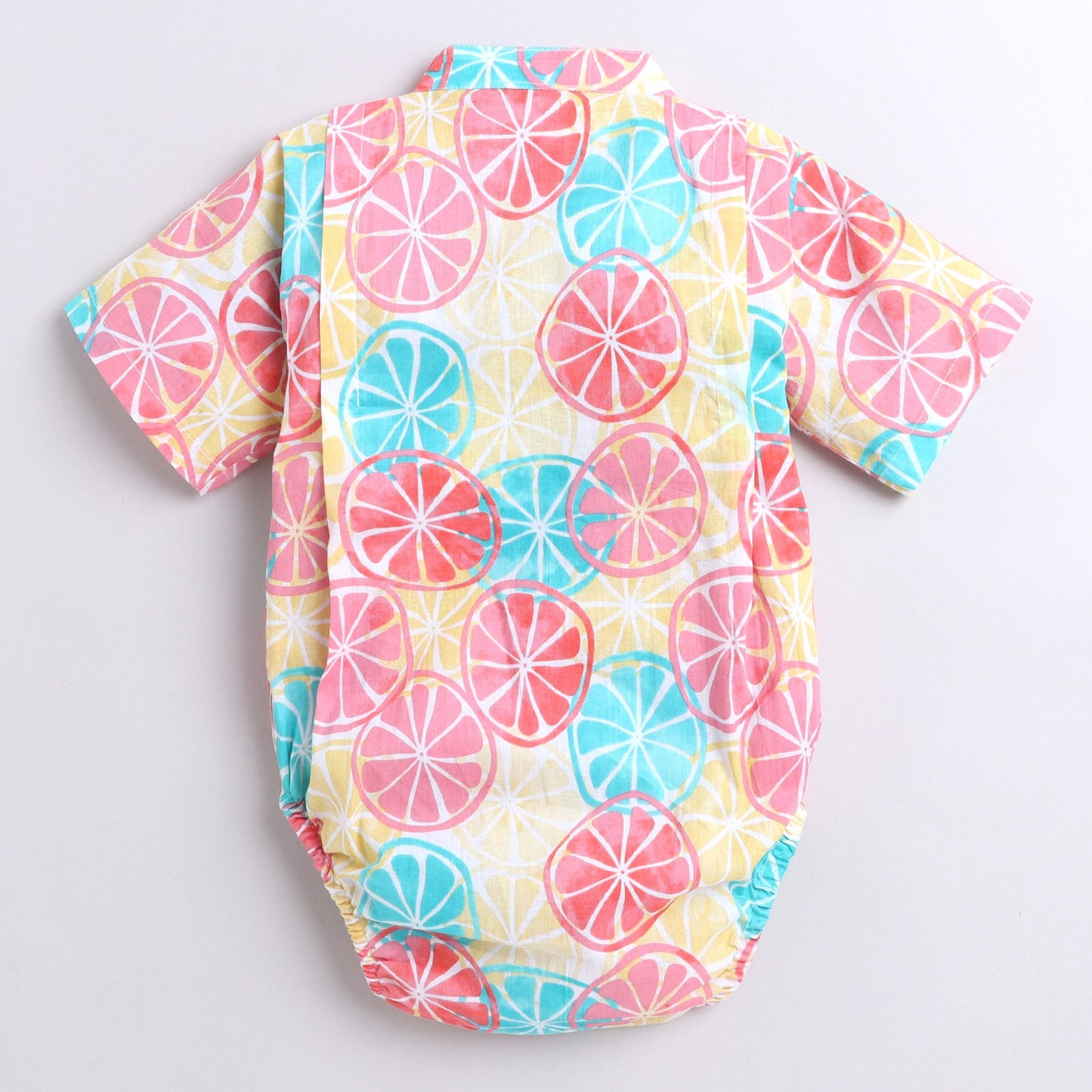 Polka Tots Lemon print Kimono Onesie - Multicolor