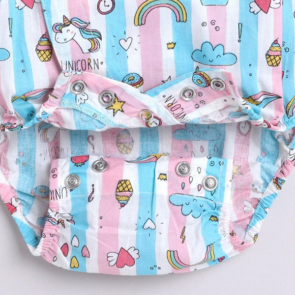 Polka Tots Unicorn print stripes Kimono Onesie - Pink