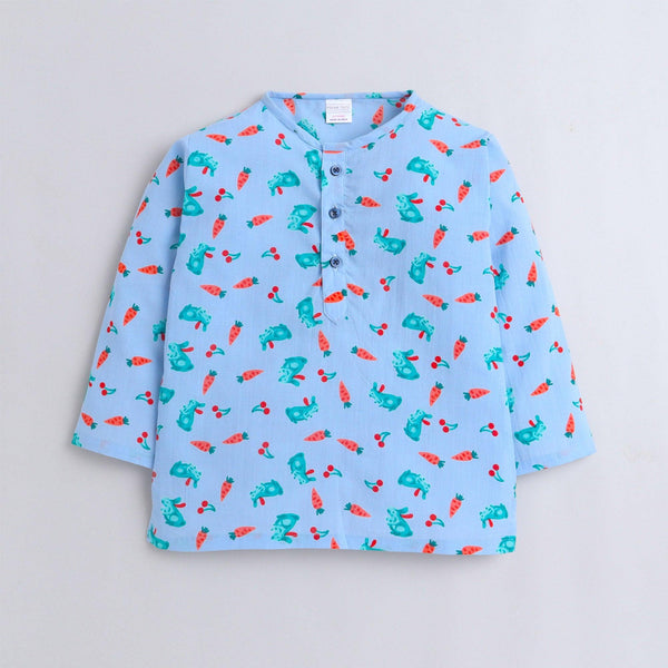 Polka Tots Carrot print Full sleeves Nightwear Kurta pyjama set - Blue