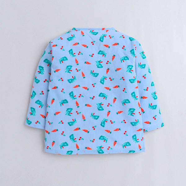 Polka Tots Carrot print Full sleeves Nightwear Kurta pyjama set - Blue