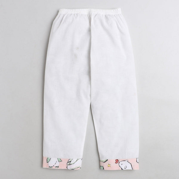 Polka Tots Bear print Front Open Full sleeves Nightwear Kurta pyjama set - Peach