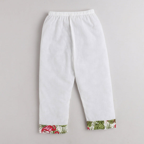 Polka Tots Swan print Full sleeves Nightwear Kurta pyjama set - White