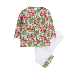 Polka Tots Swan print Full sleeves Nightwear Kurta pyjama set - White