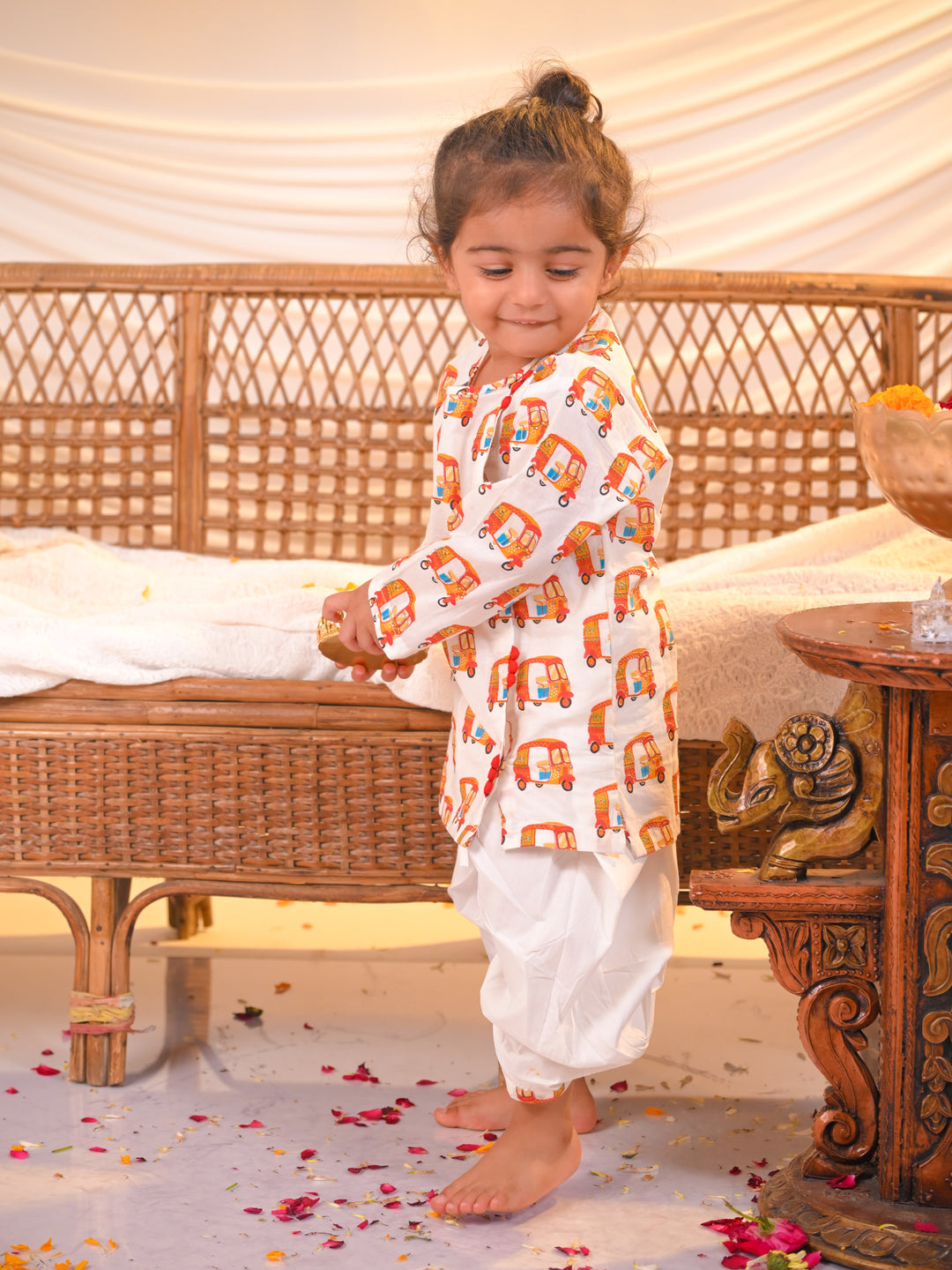 Red Rickshaw Print Angrakha Kurta Dhoti Set – Red