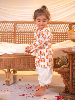 Red Rickshaw Print Angrakha Kurta Dhoti Set – Red