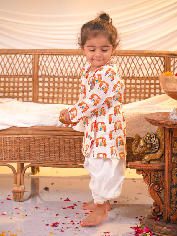 Red Rickshaw Print Angrakha Kurta Dhoti Set – Red