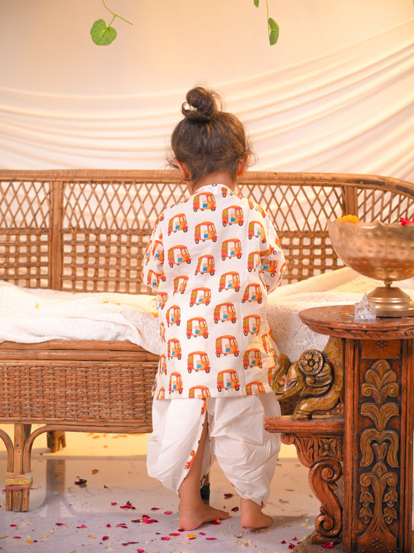 Red Rickshaw Print Angrakha Kurta Dhoti Set – Red