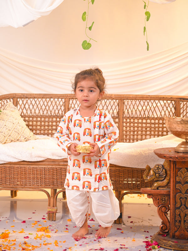 Red Rickshaw Print Angrakha Kurta Dhoti Set – Red