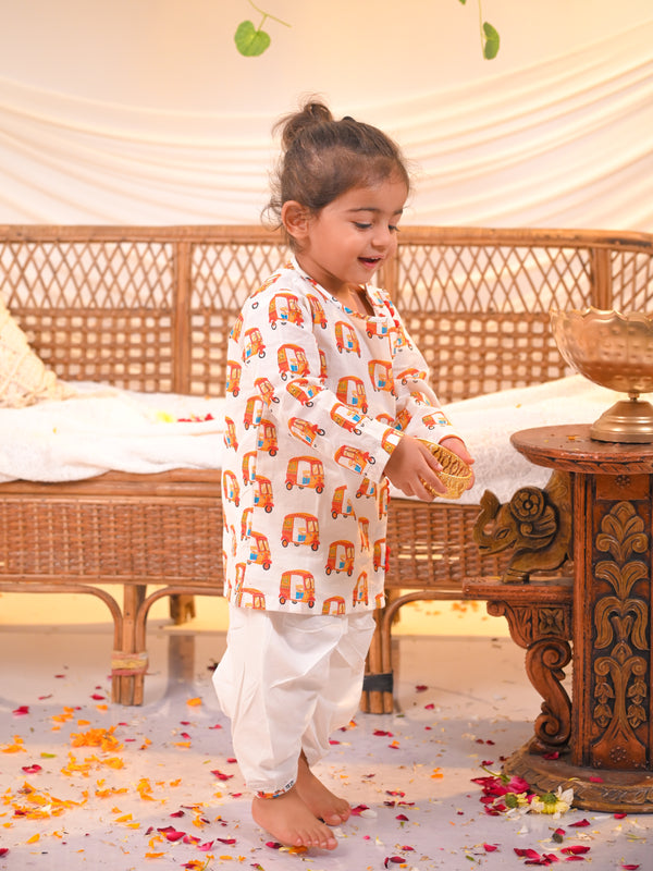 Red Rickshaw Print Angrakha Kurta Dhoti Set – Red