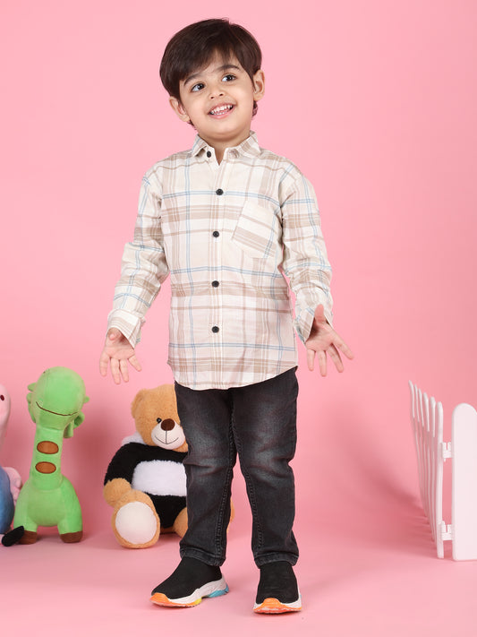 Polka Tots Full Sleeves Bearly Awake print Shirt - Beige