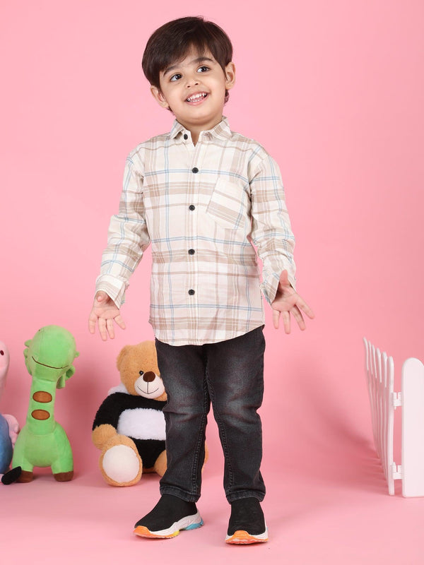 Polka Tots Full Sleeves Bearly Awake print Kids Shirt - Beige