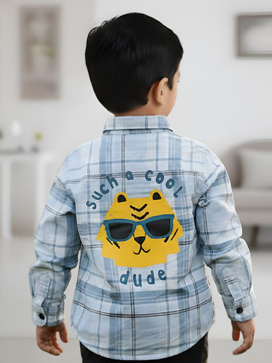 Polka Tots Full Sleeves Cool Dude print Shirt - Blue