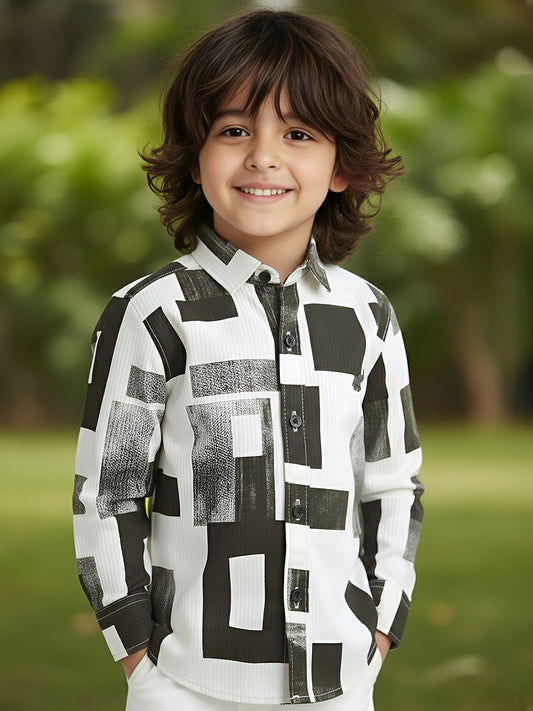 Polka Tots Full Sleeves Geometric print Shirt - Brown