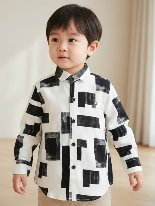 Polka Tots Full Sleeves Geometric print Shirt - Black