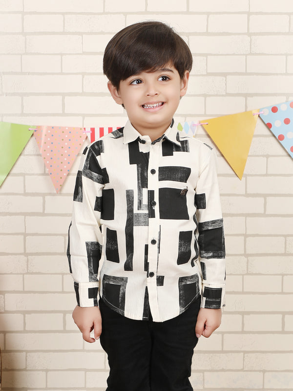 Polka Tots Full Sleeves Geometric print Shirt - Black