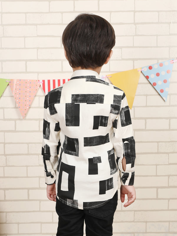 Polka Tots Full Sleeves Geometric print Shirt - Black
