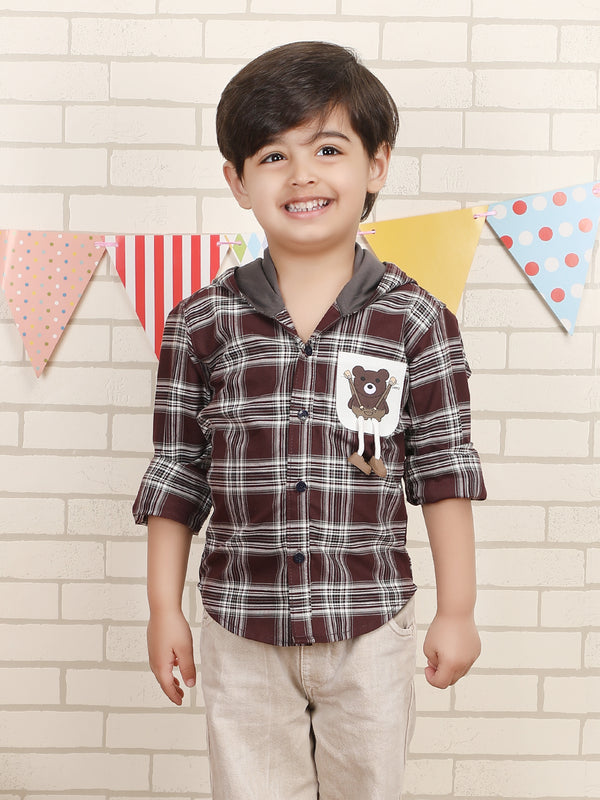 Polka Tots Full Sleeves Teddy Print Shirt - Brown