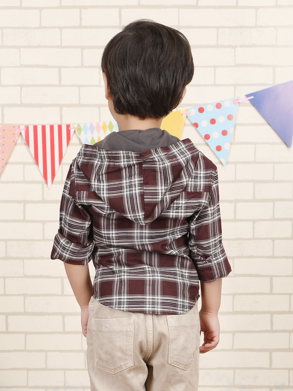 Polka Tots Full Sleeves Teddy Print Shirt - Brown