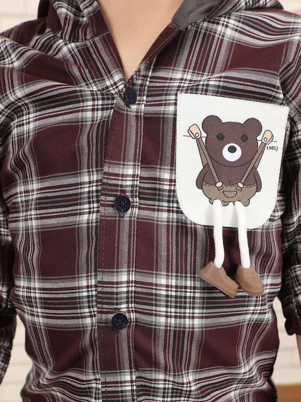Polka Tots Full Sleeves Teddy Print Shirt - Brown