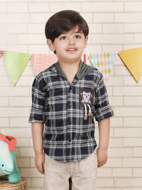 Polka Tots Full Sleeves Teddy print Shirt - Navy